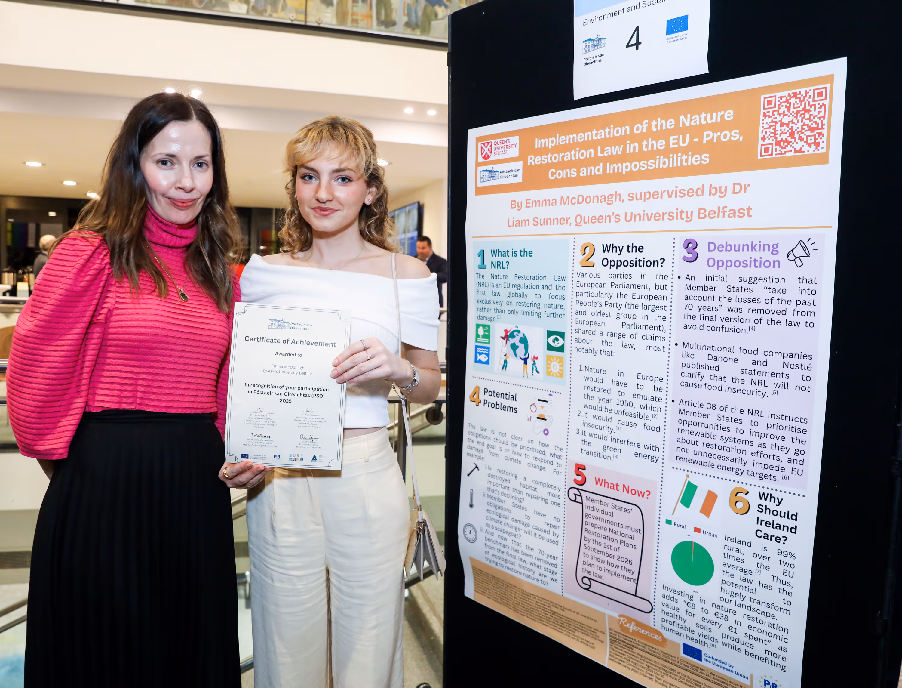 Dr. Therese Montgomery ATU awarding QUB student with PsO certificate