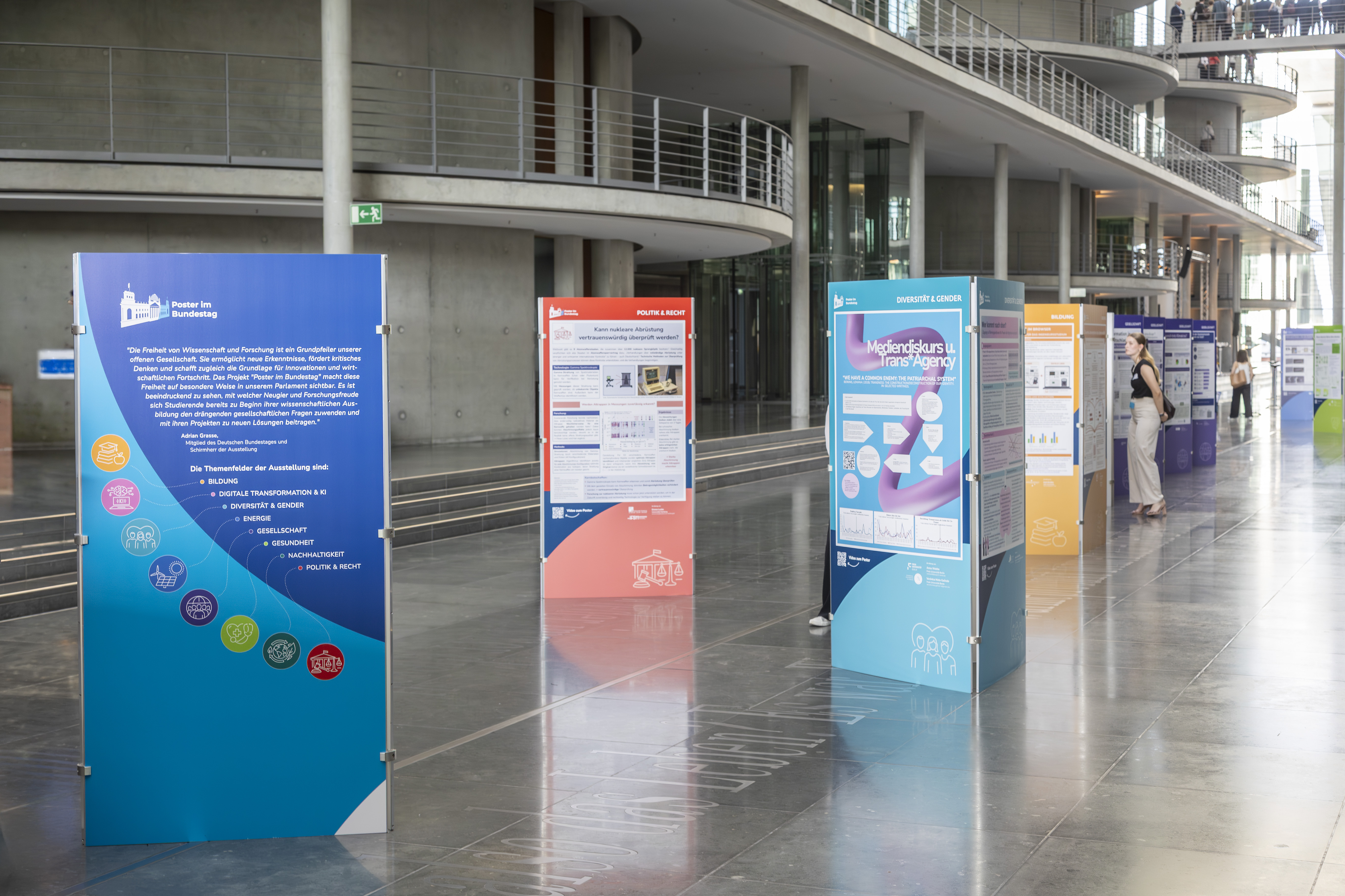 The Poster im Bundestag exhibition in the hall of the Paul-Löbe-Haus of the German Bundestag