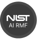 A black and white logo with the words nist airmf.