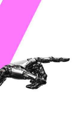 Robotic hand pointing to the right. A metaphor for Codetribe's new AI era business outlook