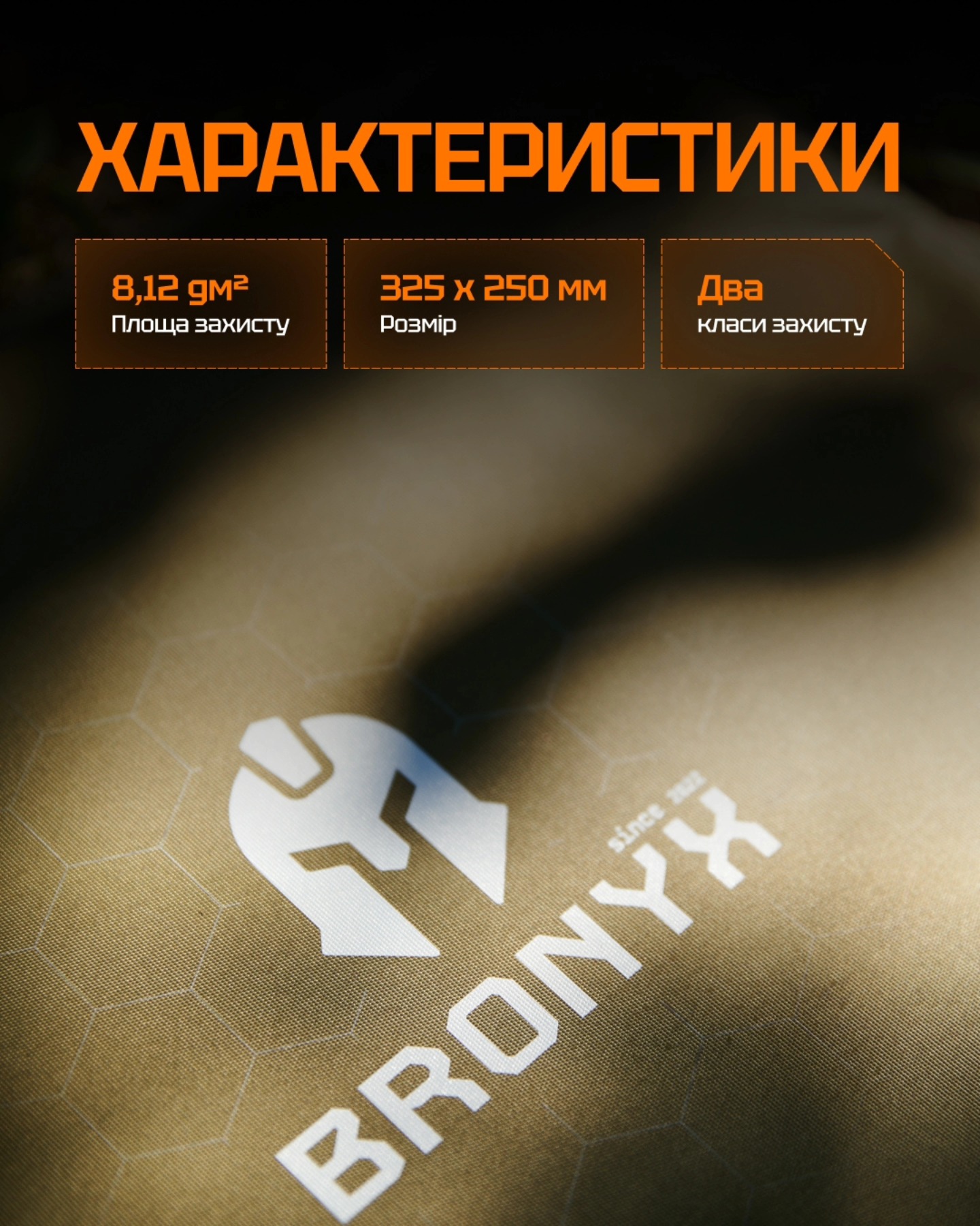 Балістичний килимок BRONYX крупним планом на фоні камуфляжу