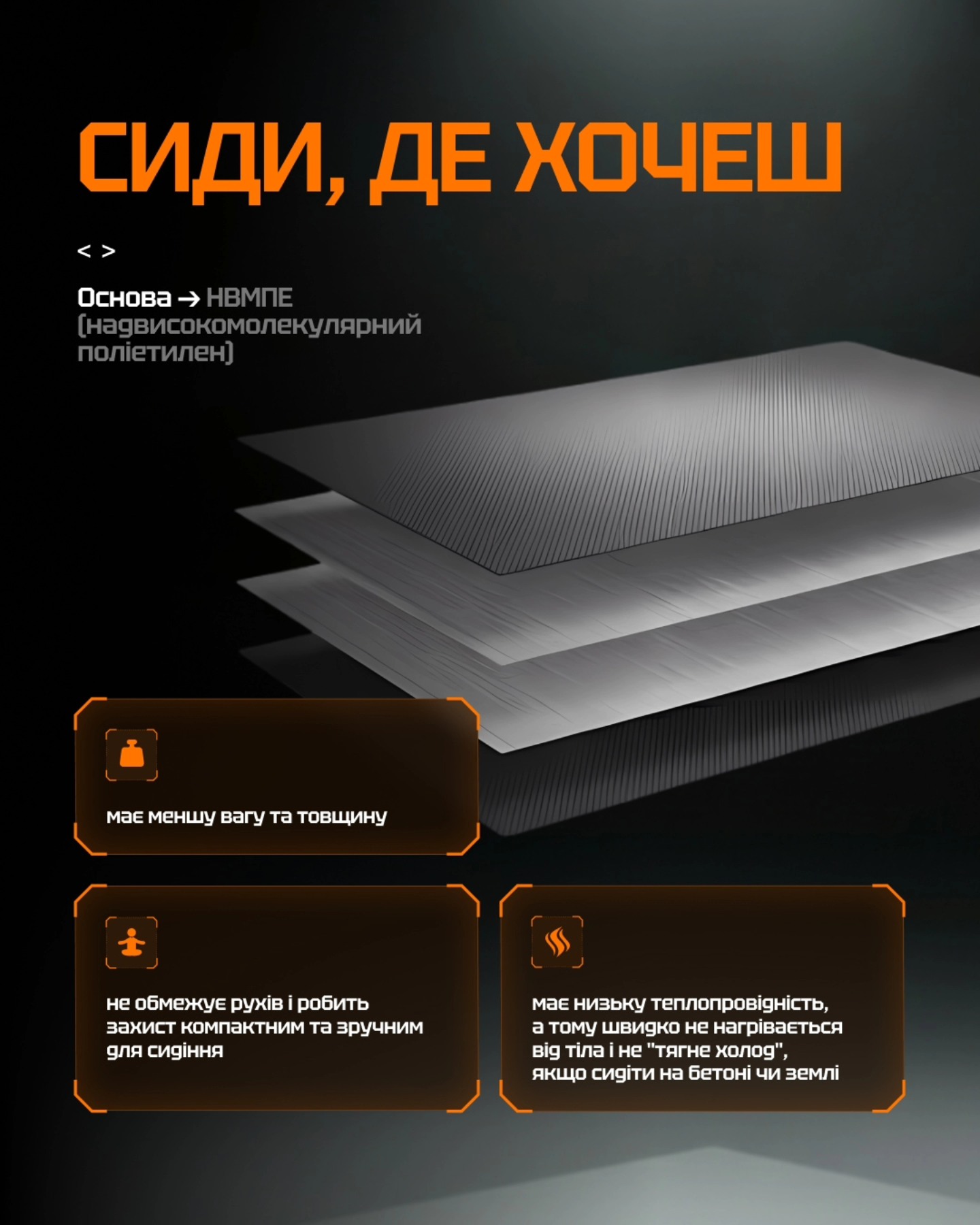 Структура шарів UHMWPE у м’якому балістичному пакеті BRONYX