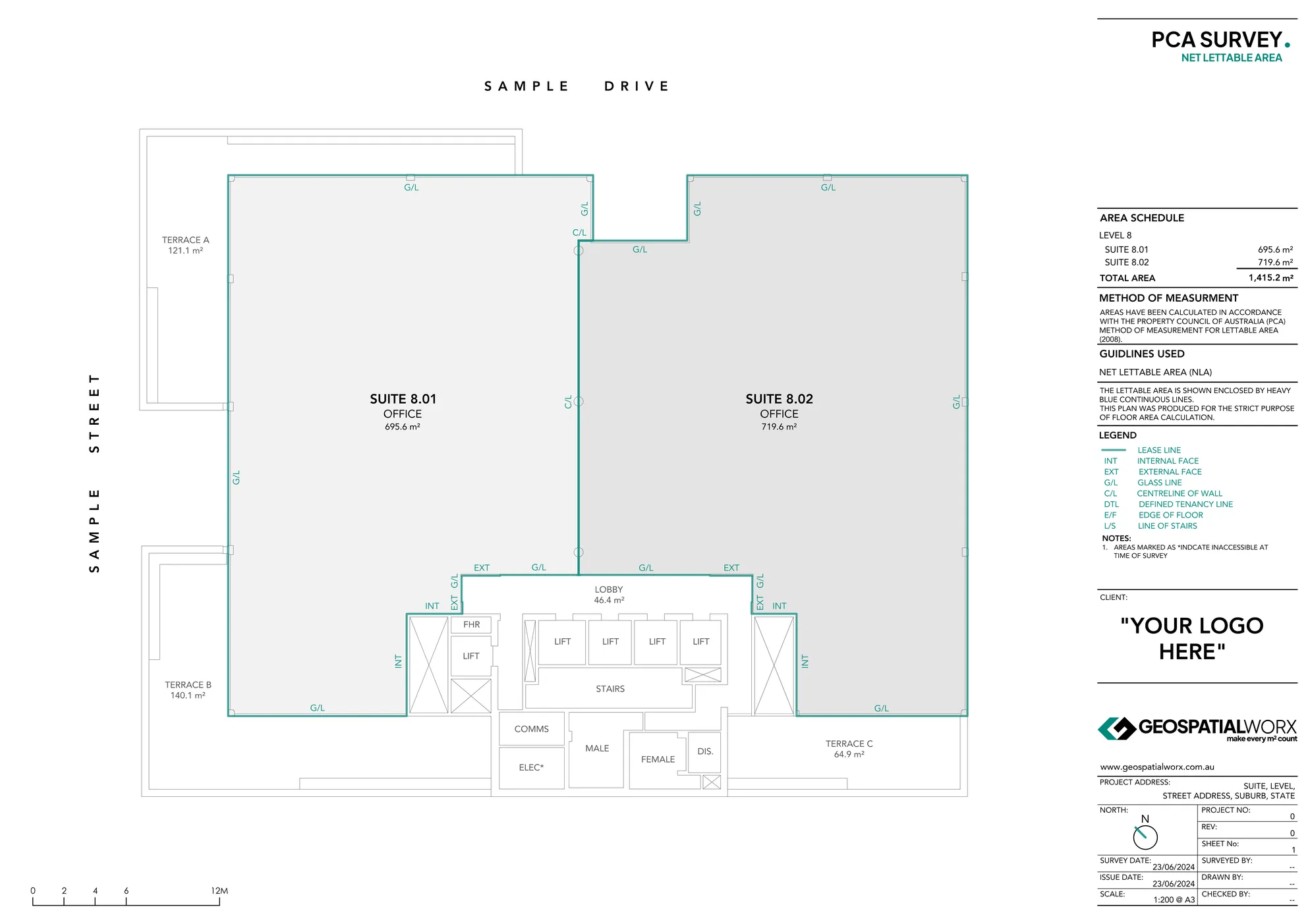 PCA NLA survey of a whole commercial floor comprised of 2 tenancies