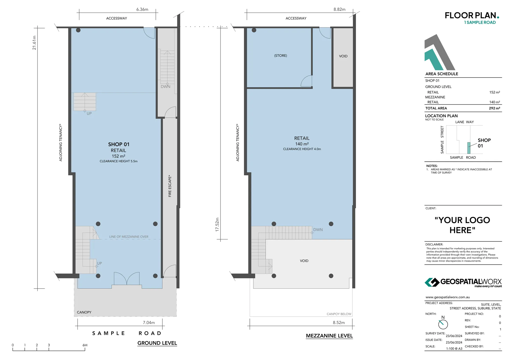 Floor plan for marketing of a 2 level showroom/warehouse unit