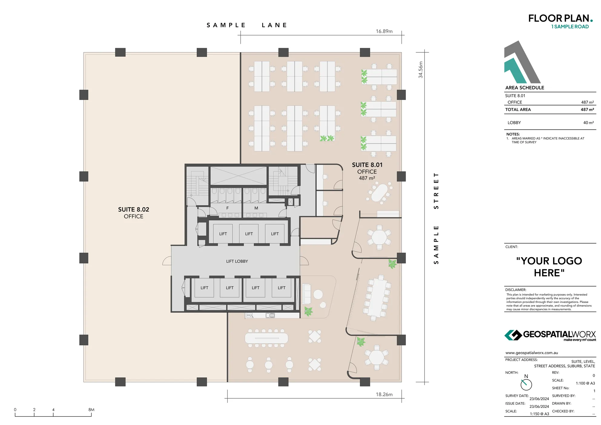 Floor Plan for marketing purposes of a office tenancy including workstations