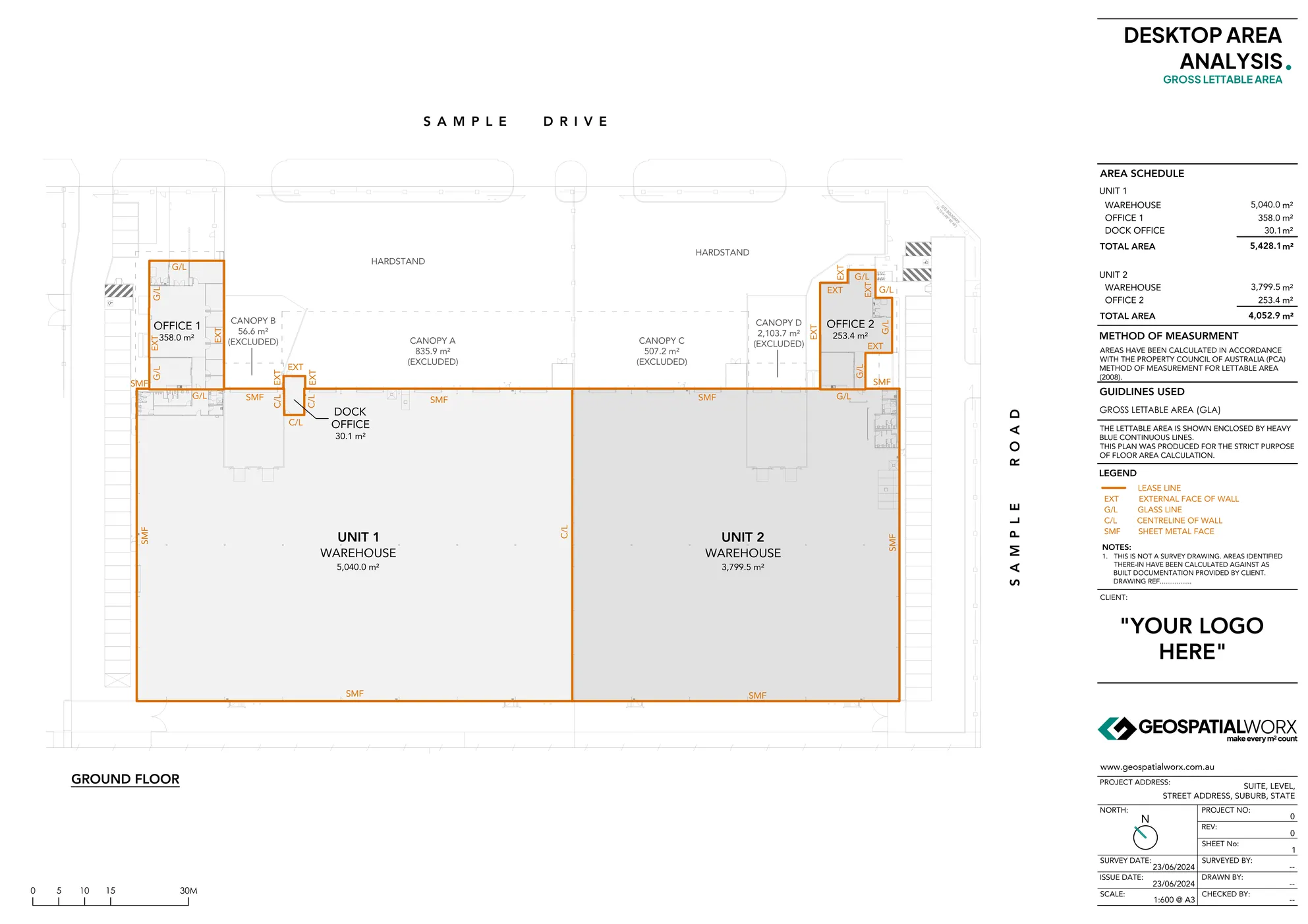 Desktop Area Analysis survey of a 2 warehouse unit development