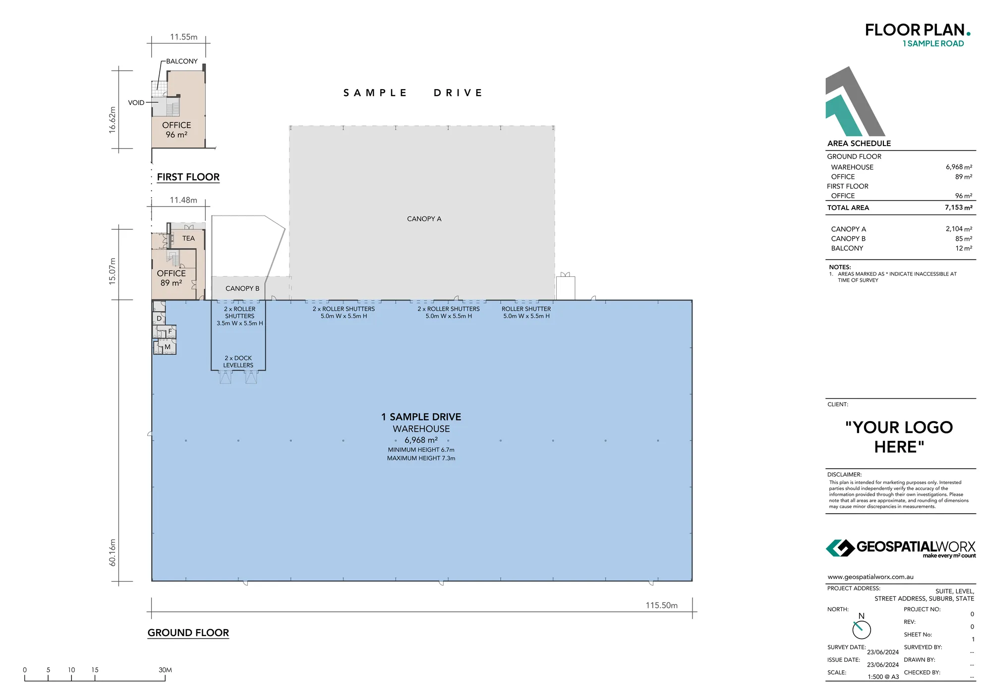 Combined Floor & Site Plan of an industrial warehouse building