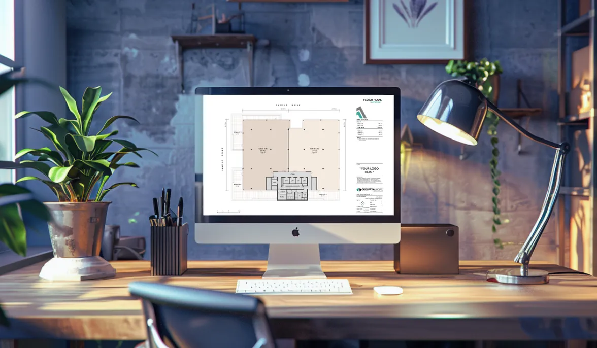 Modern workstation with sample floor plan