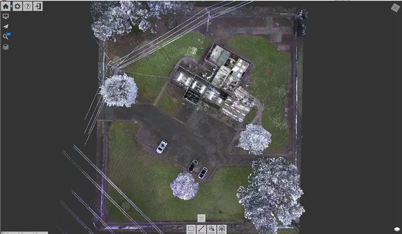 External overhead view of point cloud of warehouse building