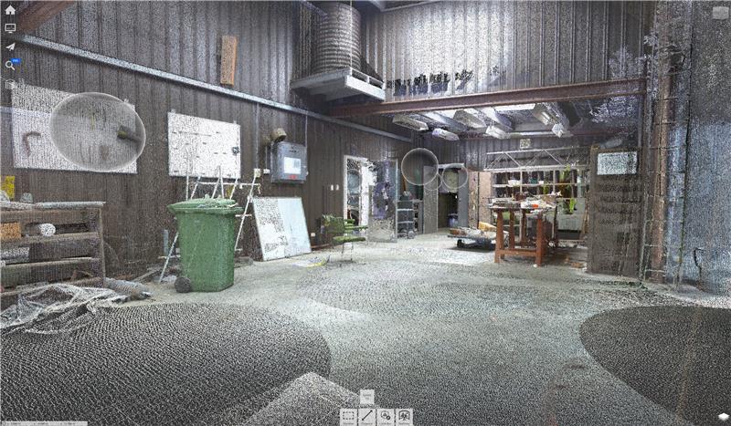 3D laser scan point cloud image of the inside of a warehouse