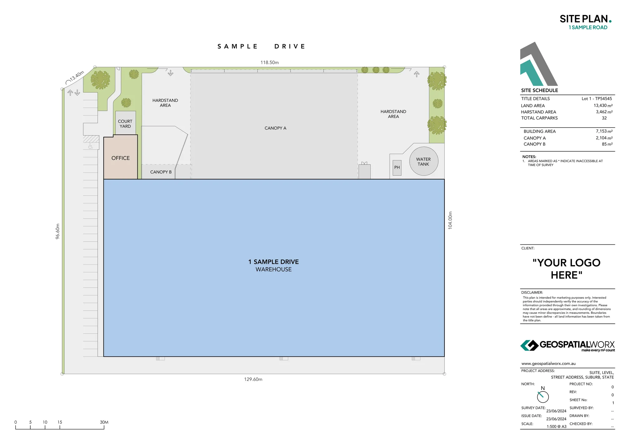 Site Plan for marketing of an industrial warehouse building