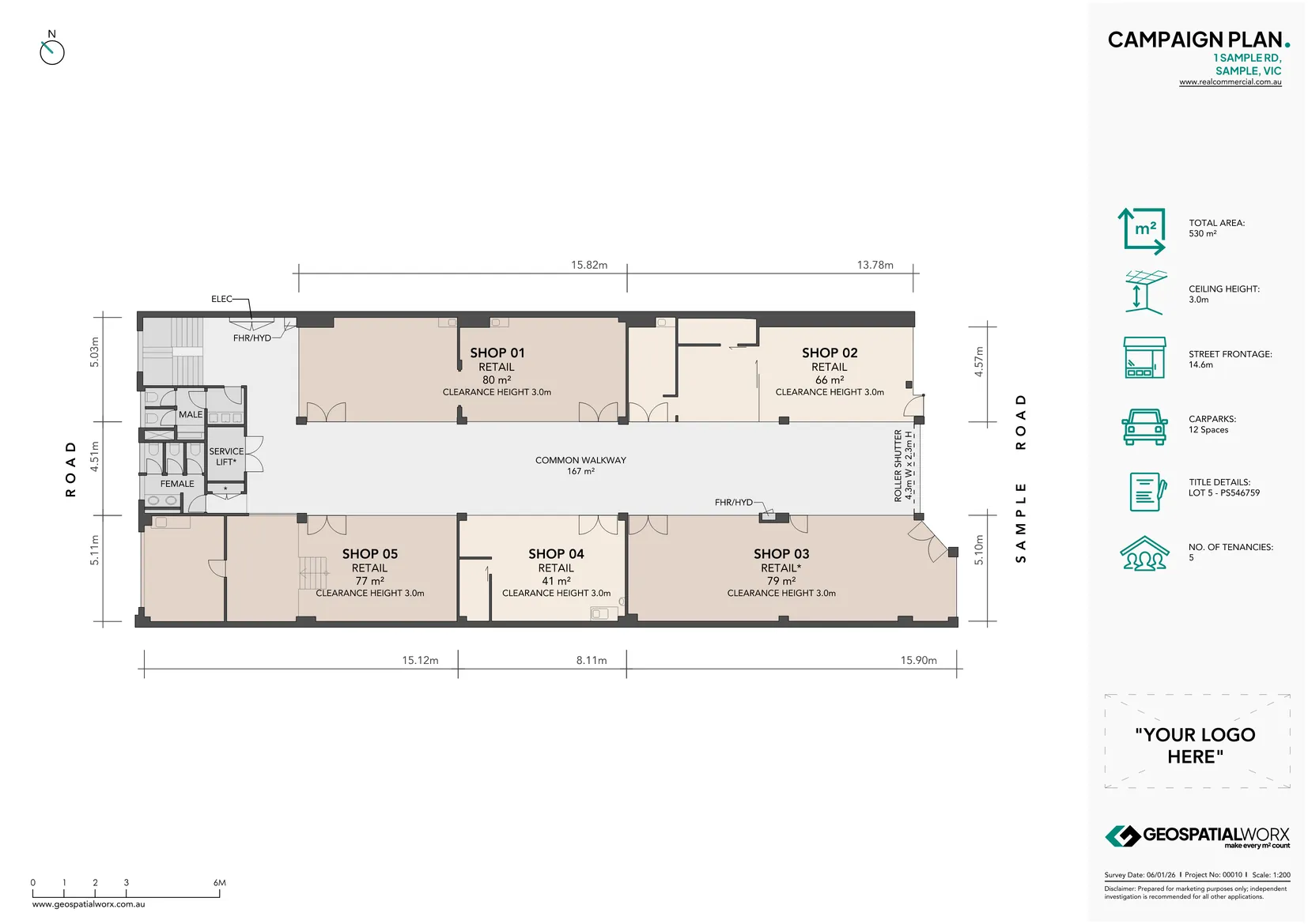 Floor plan for marketing of a 2 level showroom/warehouse unit