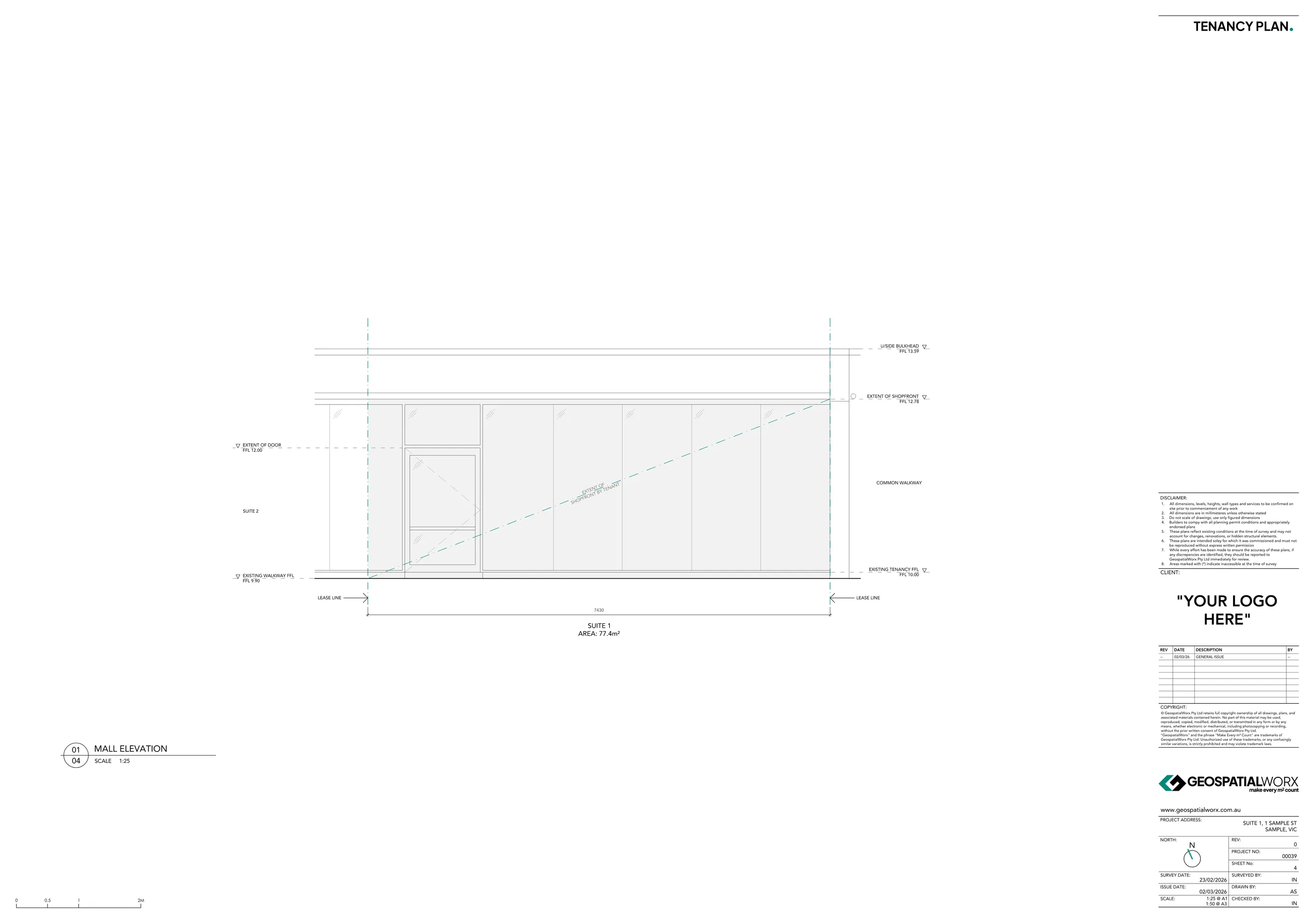 4 external elevations of a warehouse building with a 2 level office