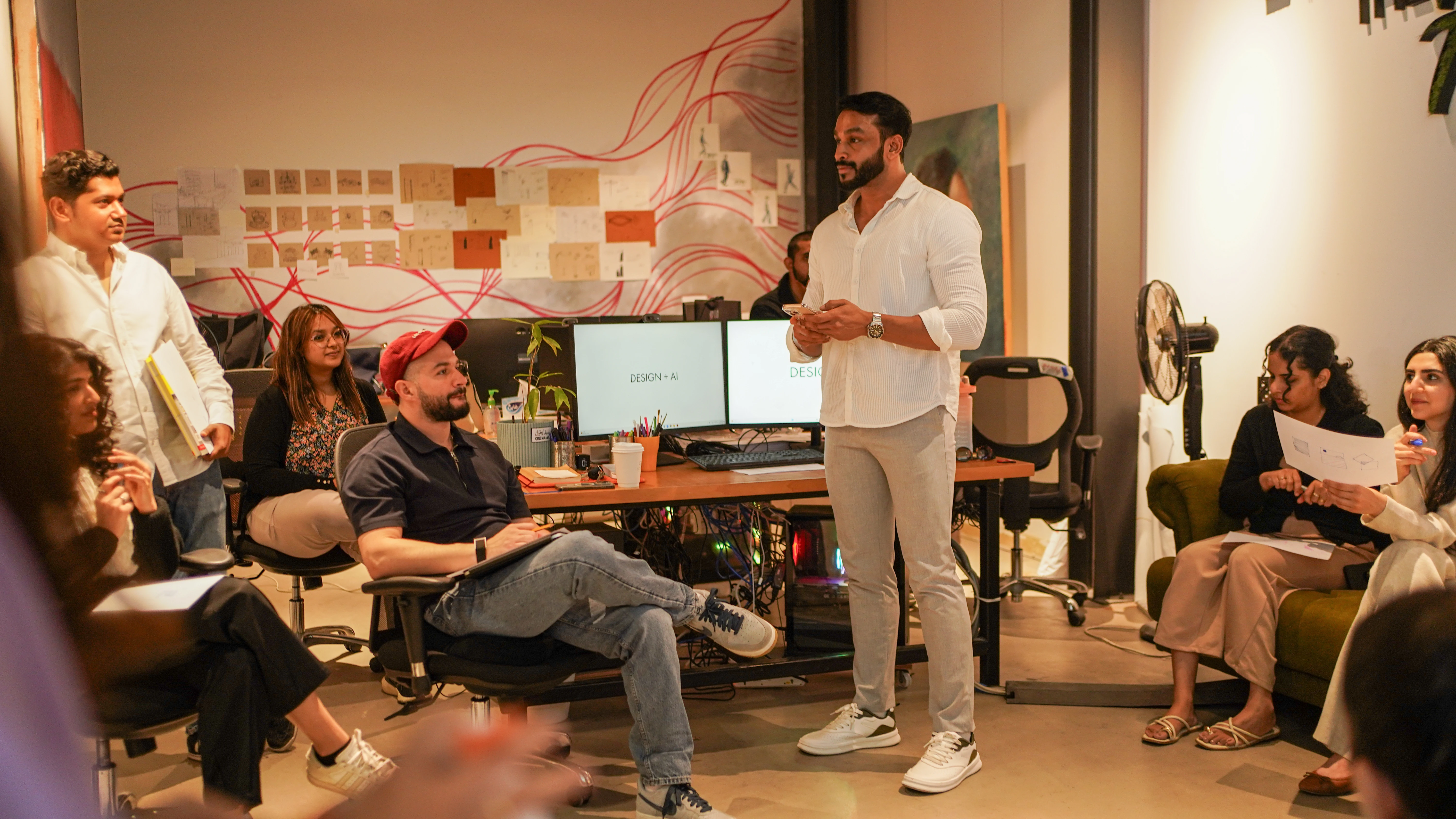 LIMAH designer, Rajesh Kumar, leading a collaborative internal workshop with the design team on wayfinding and experiential design.