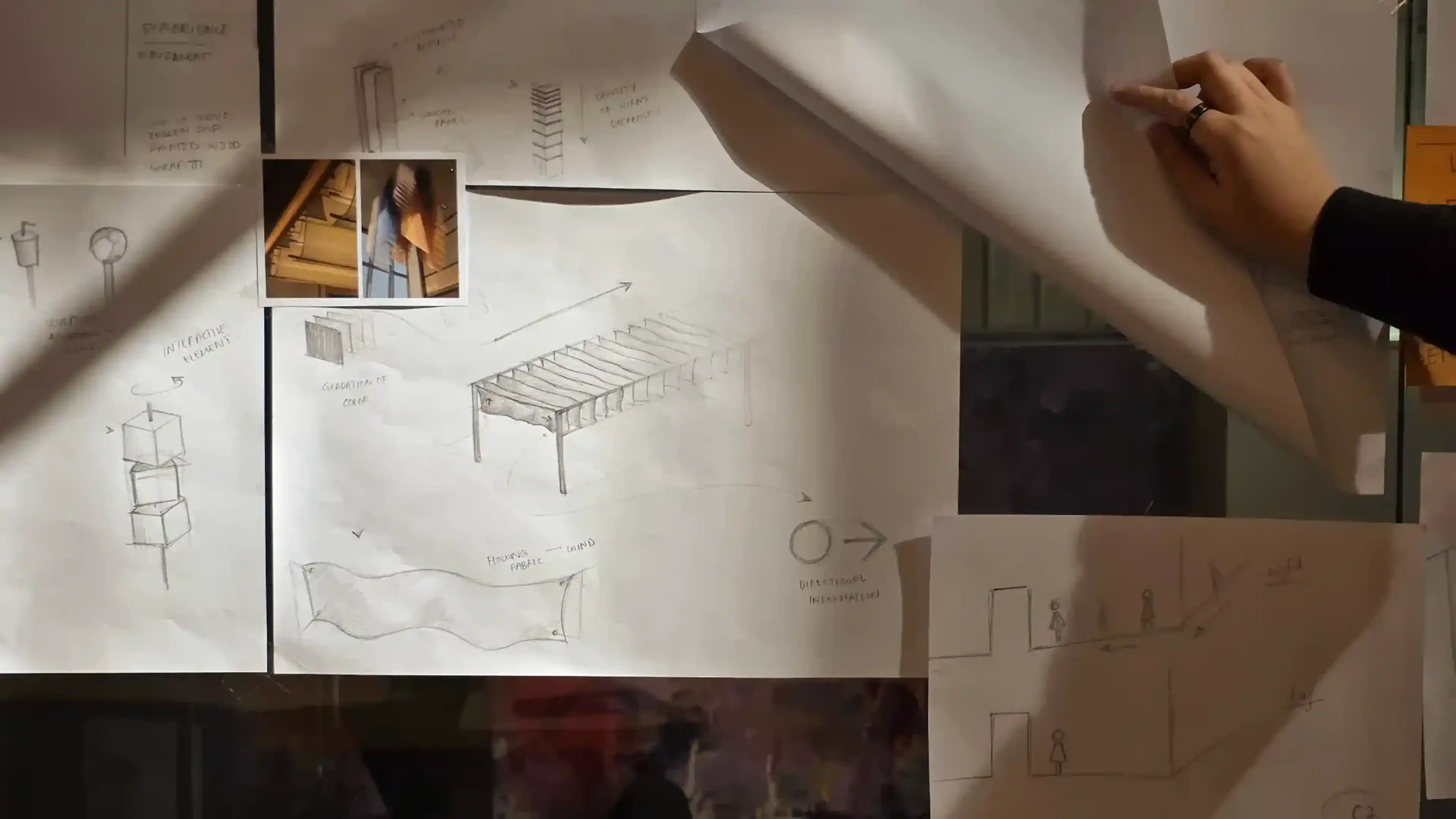 Close up of initial wayfinding strategy sketches during the design process