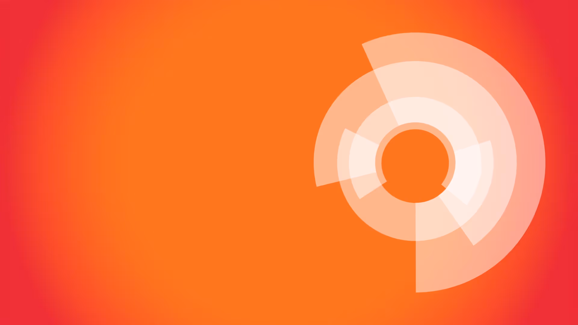 Design auf orange-rotem Hintergrund mit konzentrischen, halbtransparenten Kreissegmenten