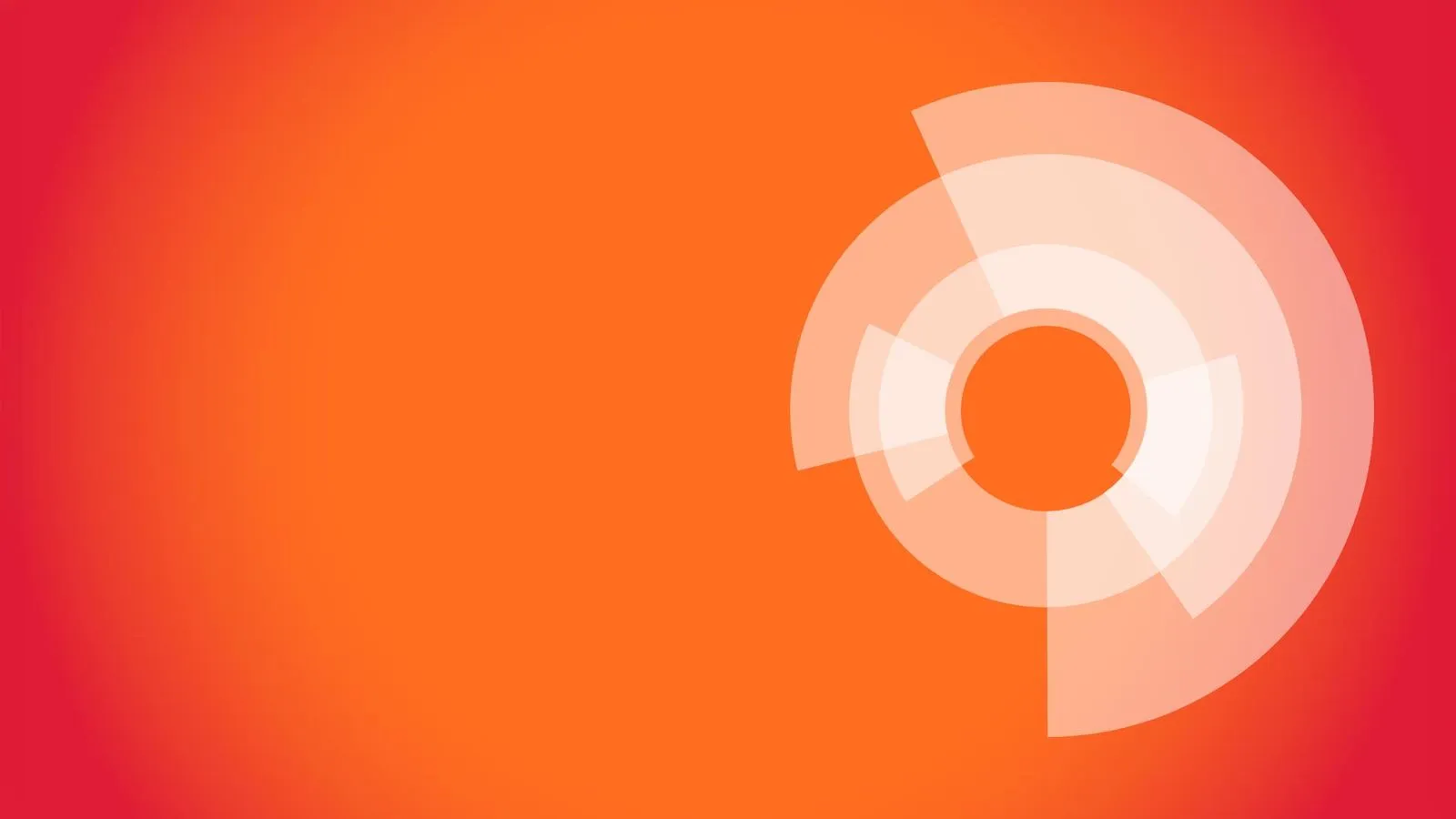 Design auf orange-rotem Hintergrund mit konzentrischen, halbtransparenten Kreissegmenten