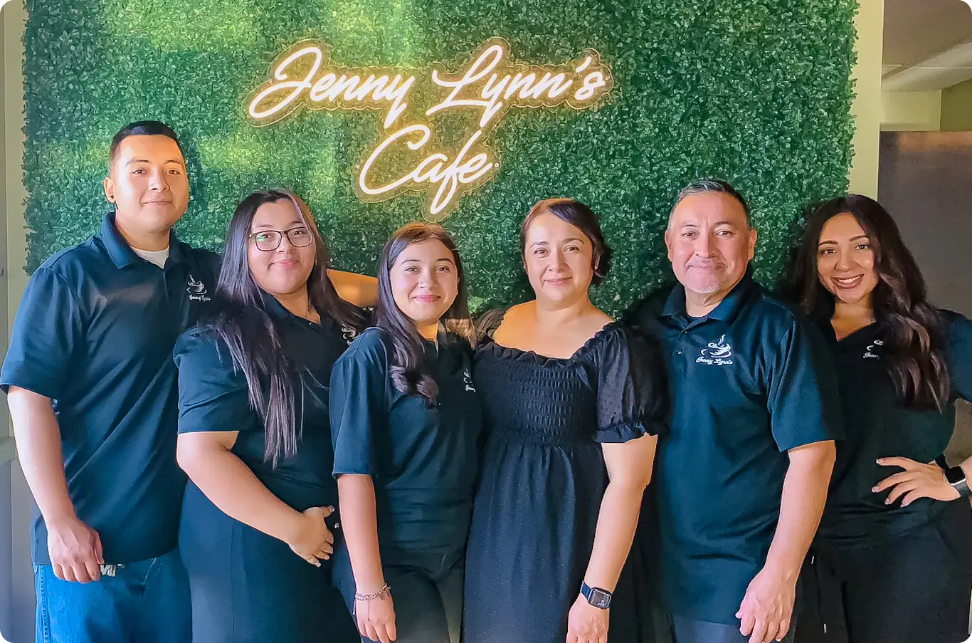 This is a picture of all the staff and family that work at Jenny Lynn's Cafe, including the owner Jose Rios.