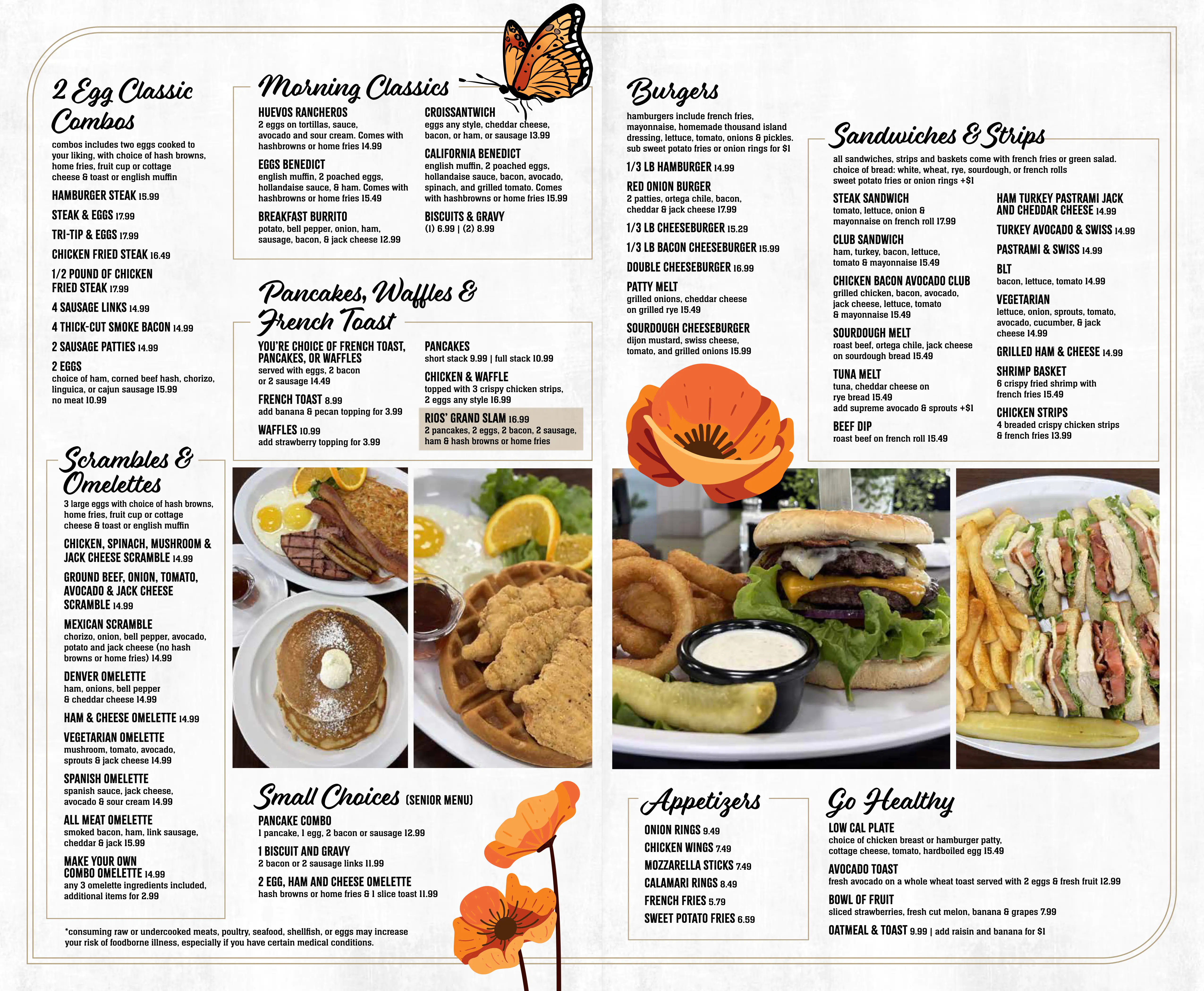 Page 2 and 3 of the menu for Jenny Lynn's Cafe, formatted for desktop. Page 2 shows breakfast meals, while Page 3 shows lunch meals.
