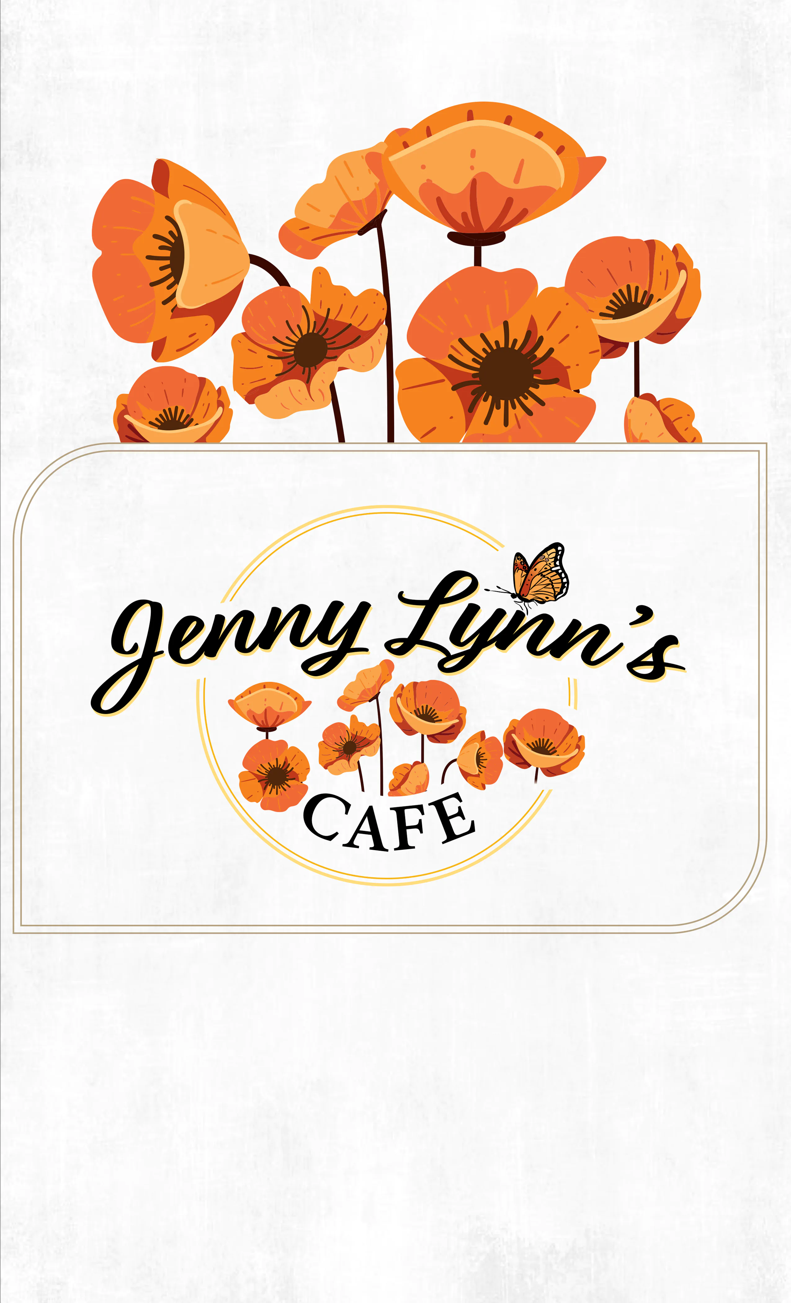 Page 1 of the menu for Jenny Lynn's Cafe, formatted for mobile. Page 1 just shows the logo.