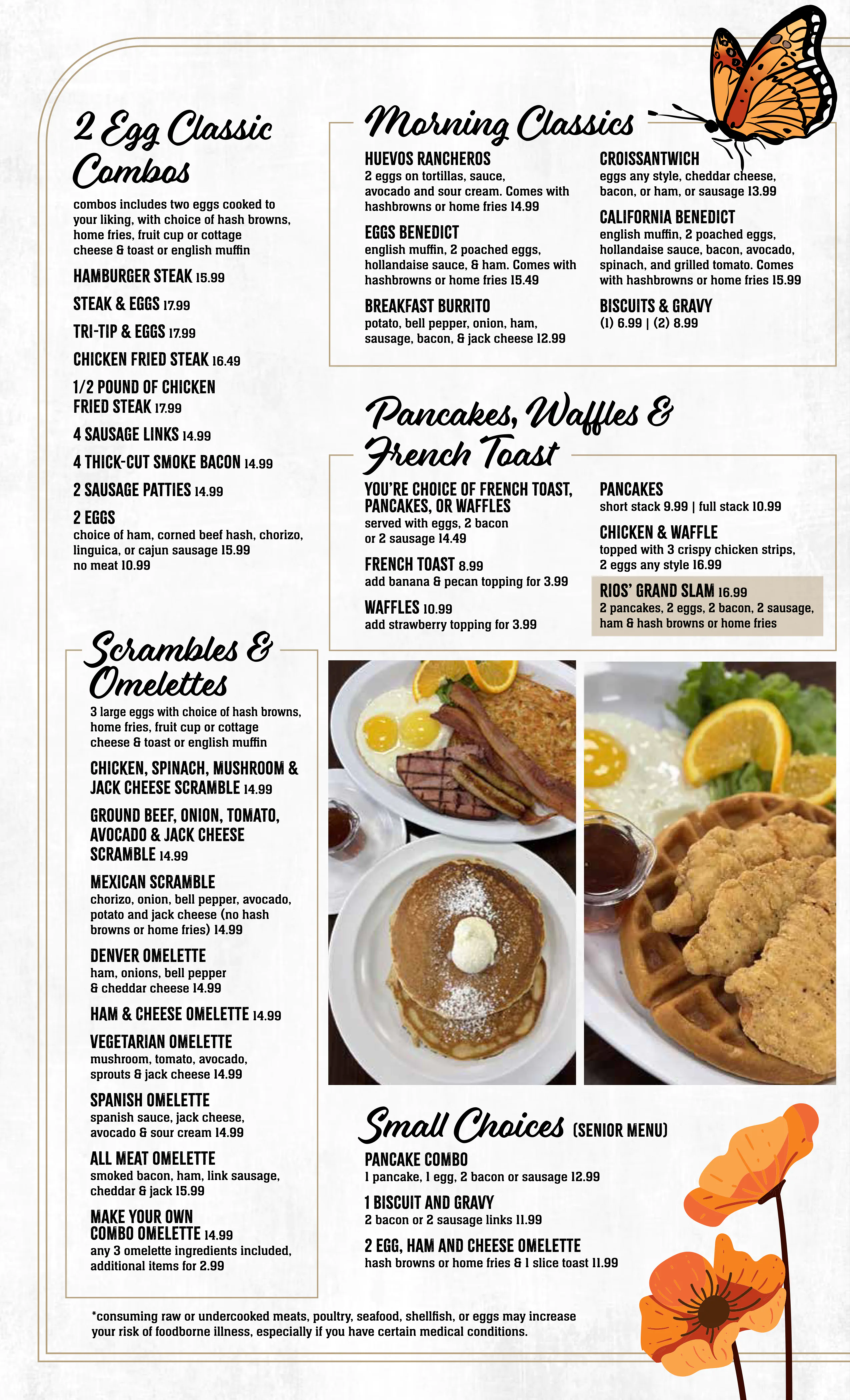 Page 2 of the menu for Jenny Lynn's Cafe, formatted for mobile. Page 2 shows breakfast options.