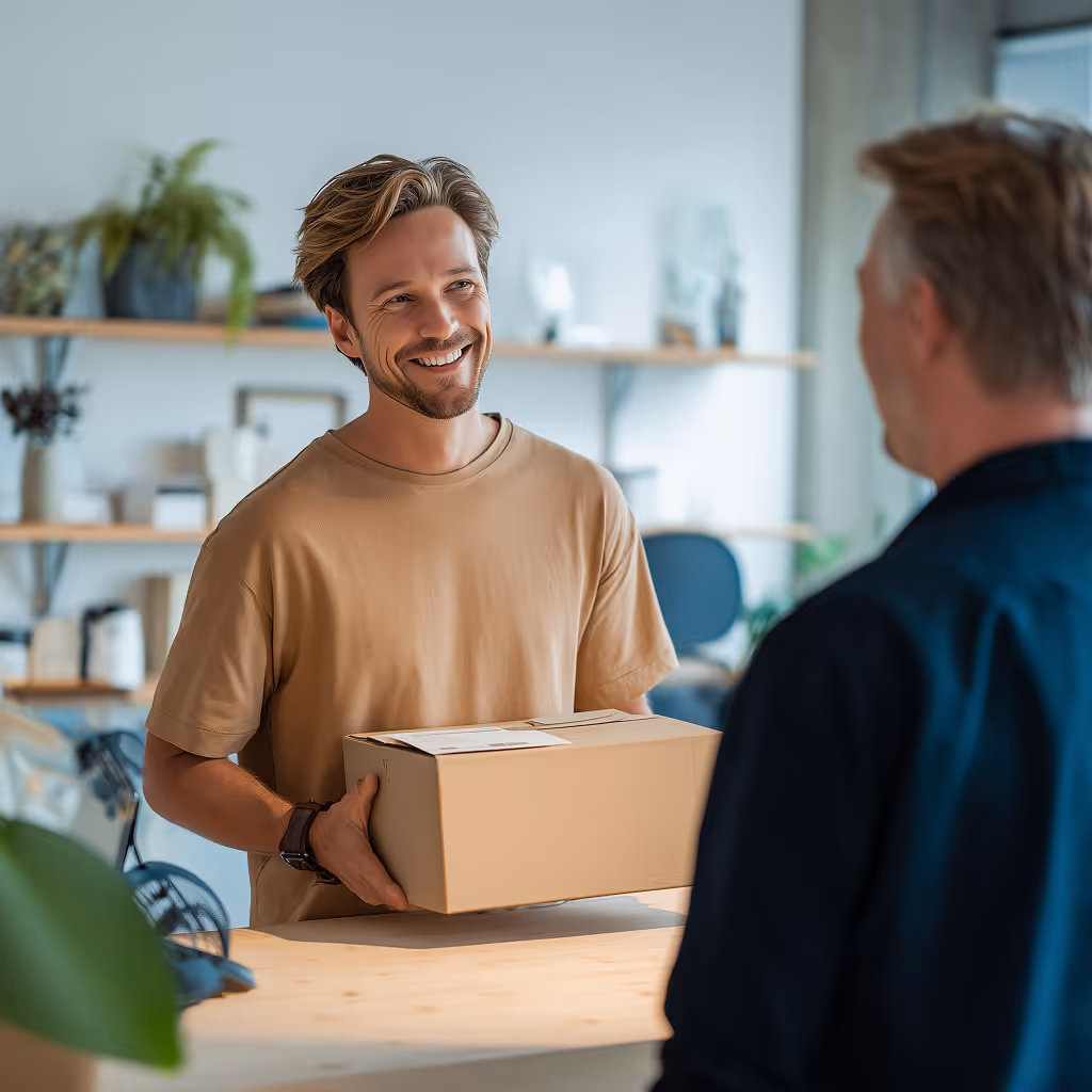 Man standing with package in his hands