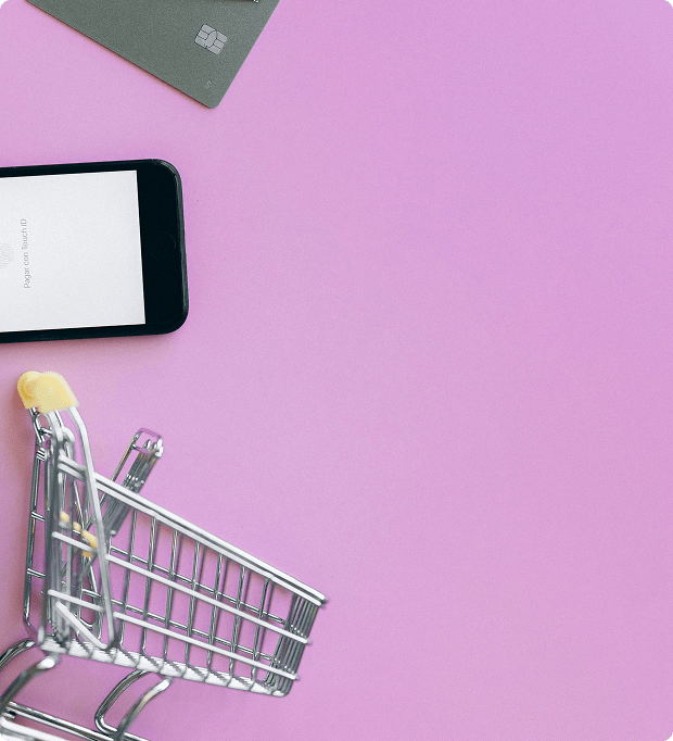 image of credit card, phone, shopping card