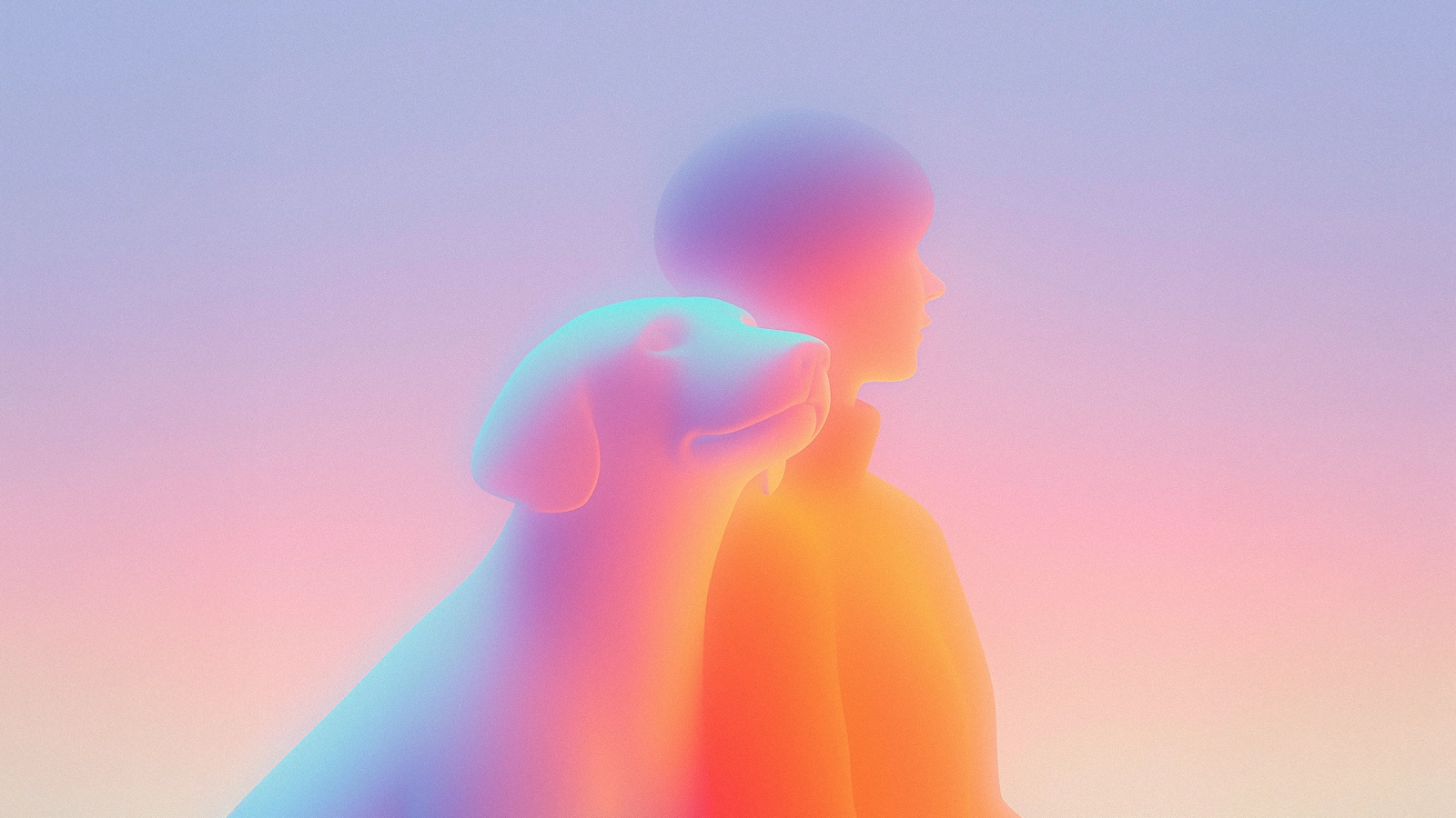 Colorful gradient illustration of a person and their dog side by side