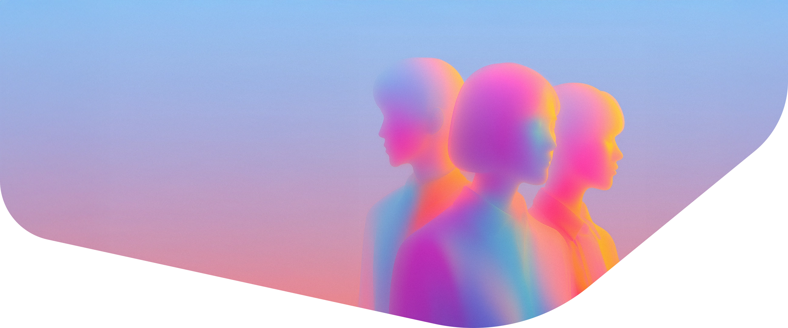 Vibrant illustration of three people in profile with soft gradient lighting