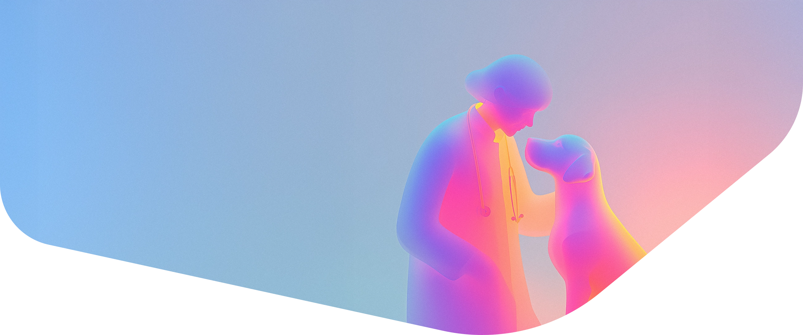 Bright gradient illustration of a veterinarian embracing a dog