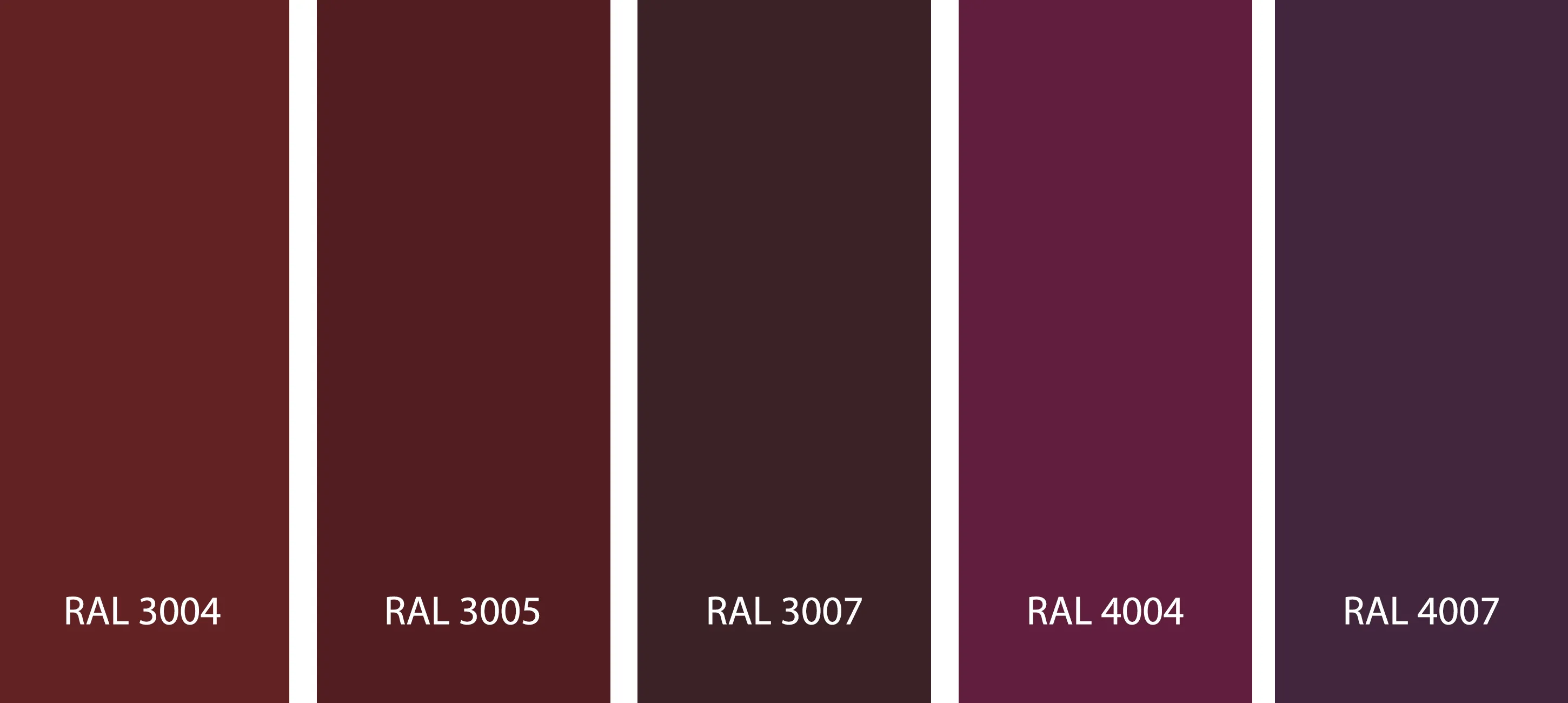 RAL 3004 vs RAL 3005 vs RAL 3007 vs RAL 4004 vs RAL 4007