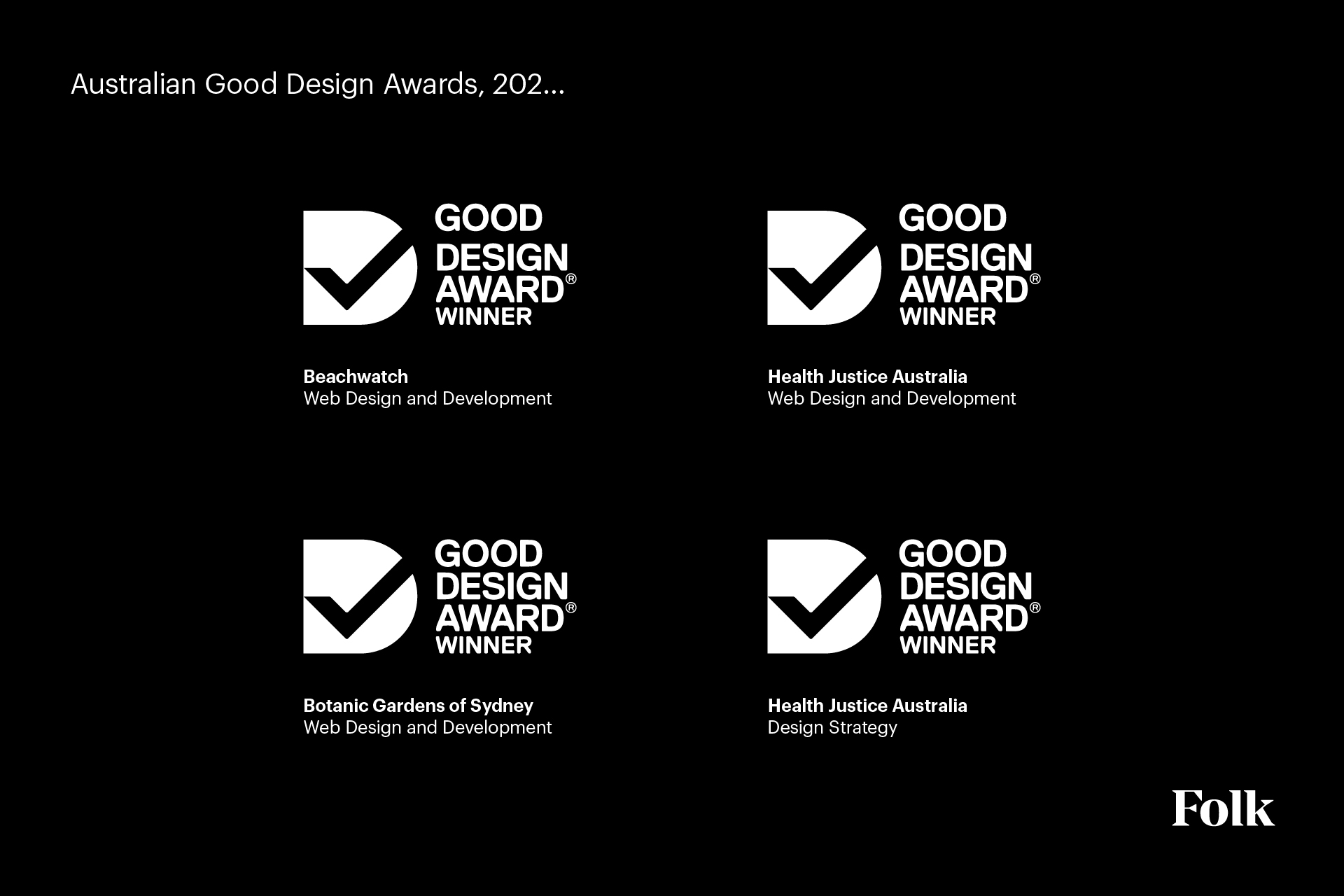 Folk’s Botanic Gardens, Healthdirect and TGA projects shown as winners in the Australian Good Design Awards.