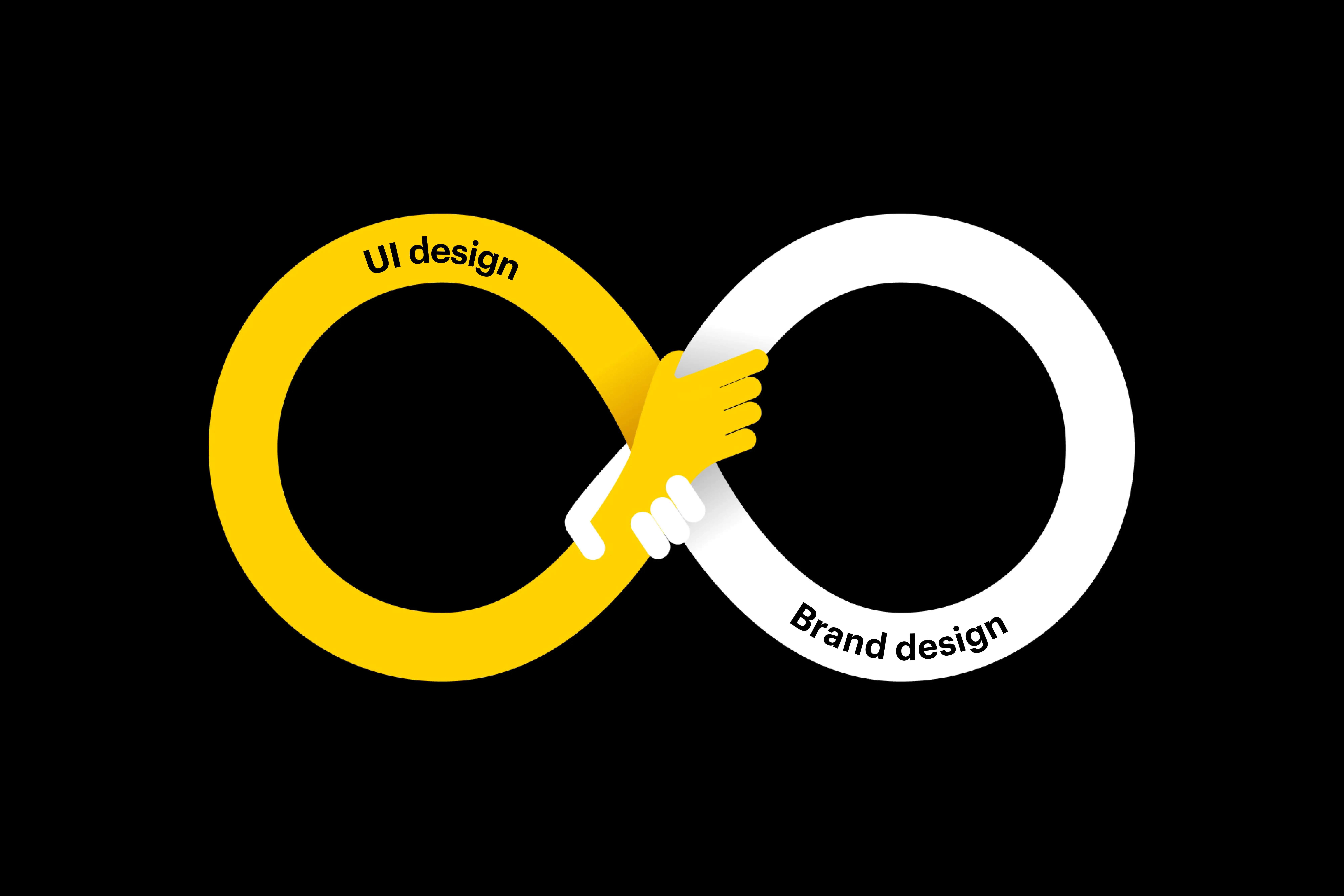 Infinity loop showing “UI design” and “brand design” connected, symbolising how the two disciplines work together to create memorable digital products.