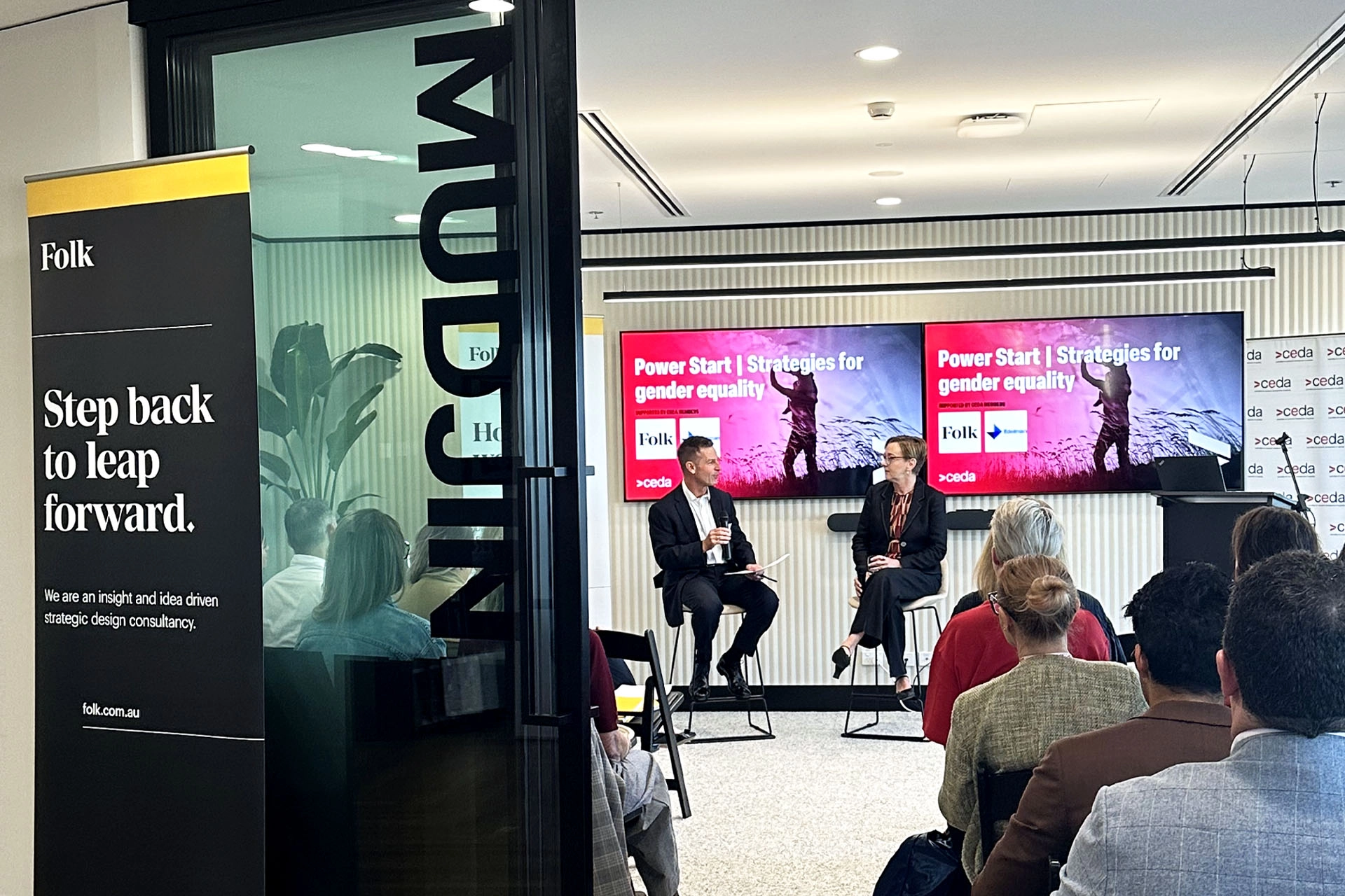 Attendees listening to the Minister for Women, Jodie Harrison, speak at the gender equity breakfast event.