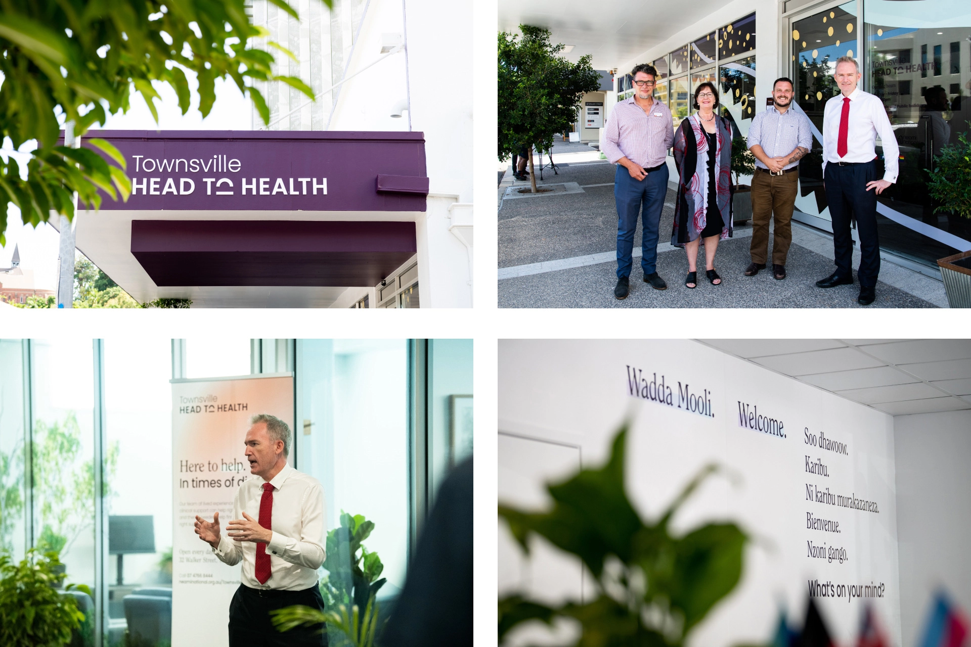 A collage of pictures of Head to Health signage and staff from across Australia.