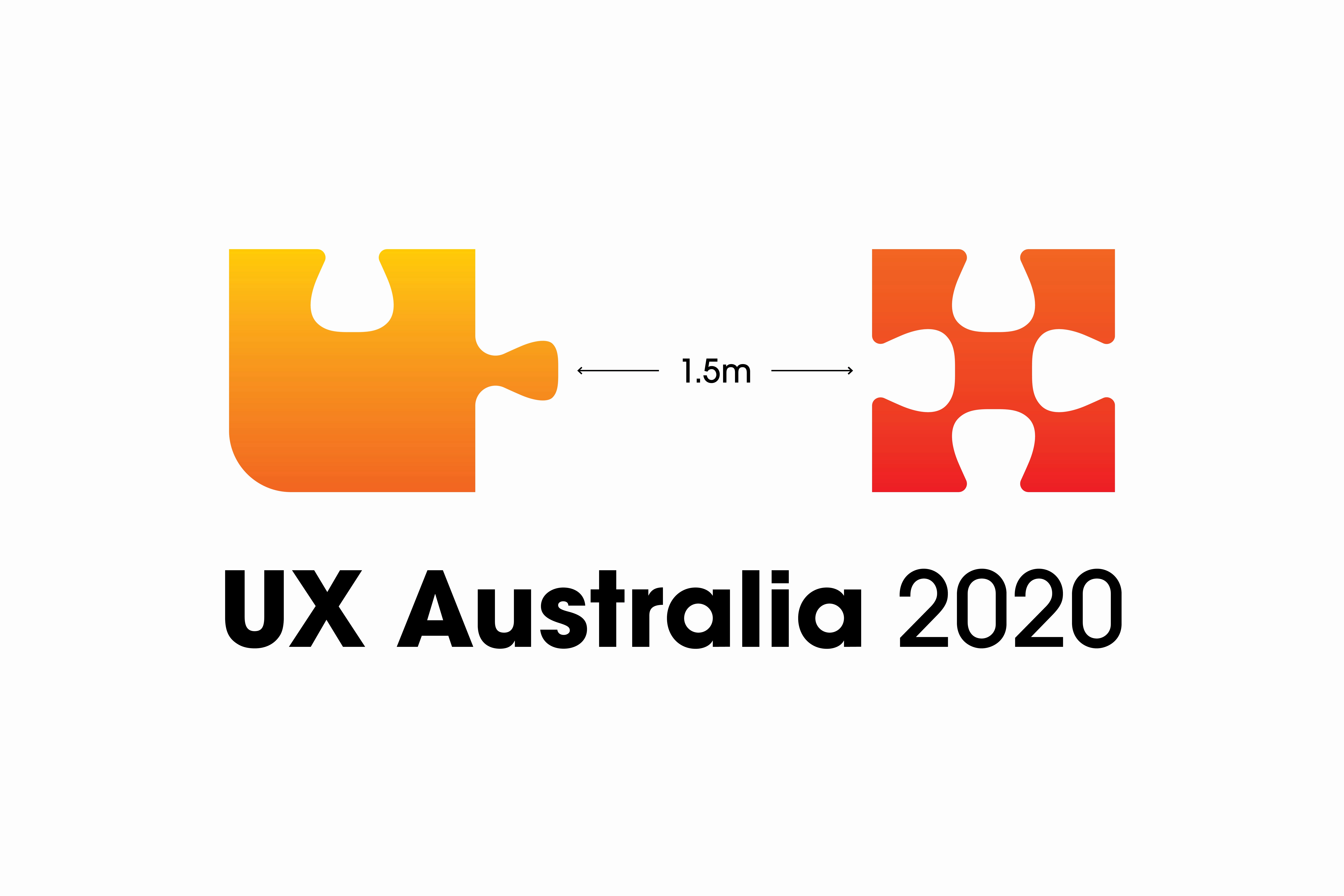 Playful UX Australia 2020 logo showing puzzle pieces spaced 1.5m apart as a nod to social distancing.
