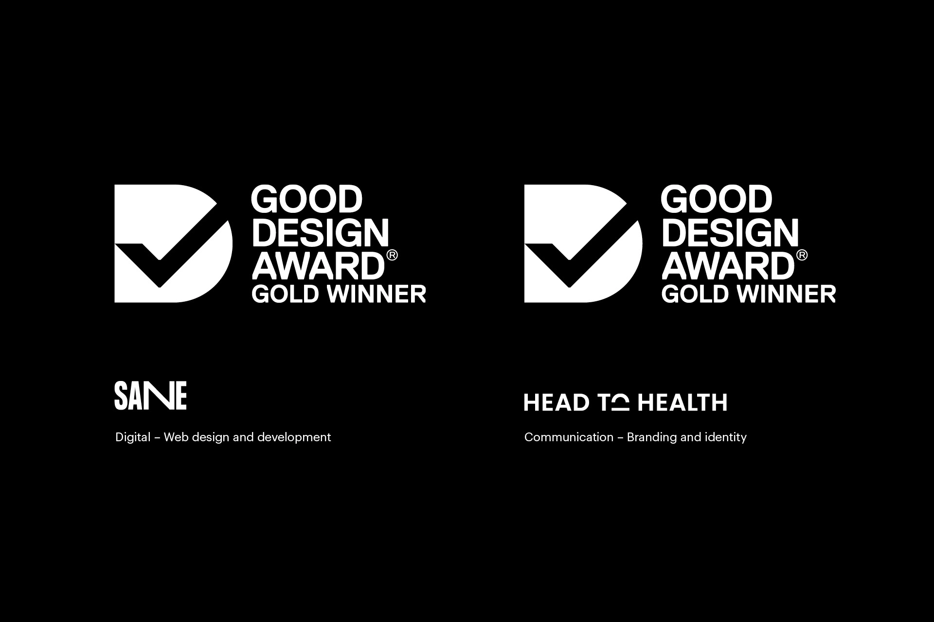Two Australian Good Design Award logos recognising Folk’s wins for better mental health service access.