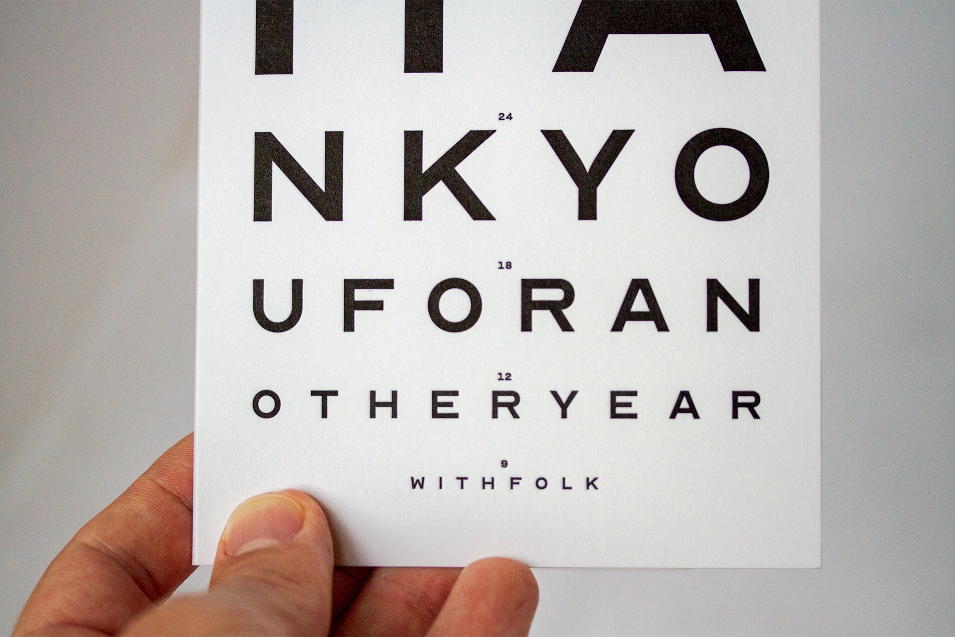 A close up of the optometrist-style card.