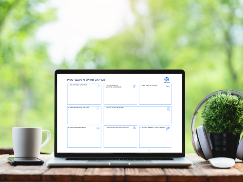 AI PivotWave strategy canvas on laptop