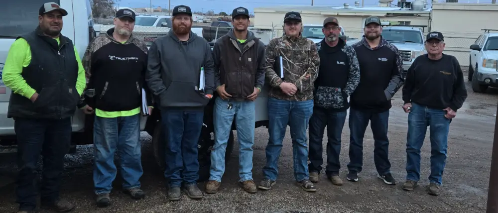 Off site crane training class group photo with students and instructors after completing crane safety training