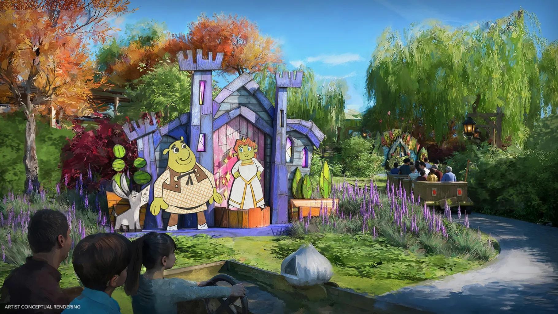 Concept art de l'attraction Shrek & Fiona’s Happily Ogre After à Universal Kids Resort / © Universal Destinations & Experiences