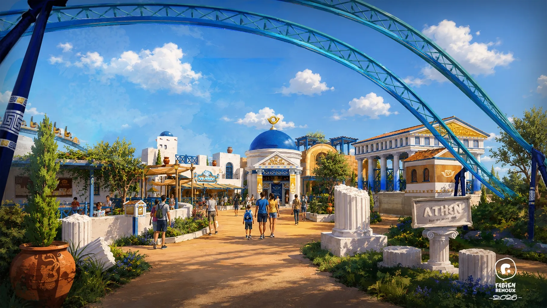 Concept art de la future zone grecque Strand der Götter à Belantis / © Fabien Renoux