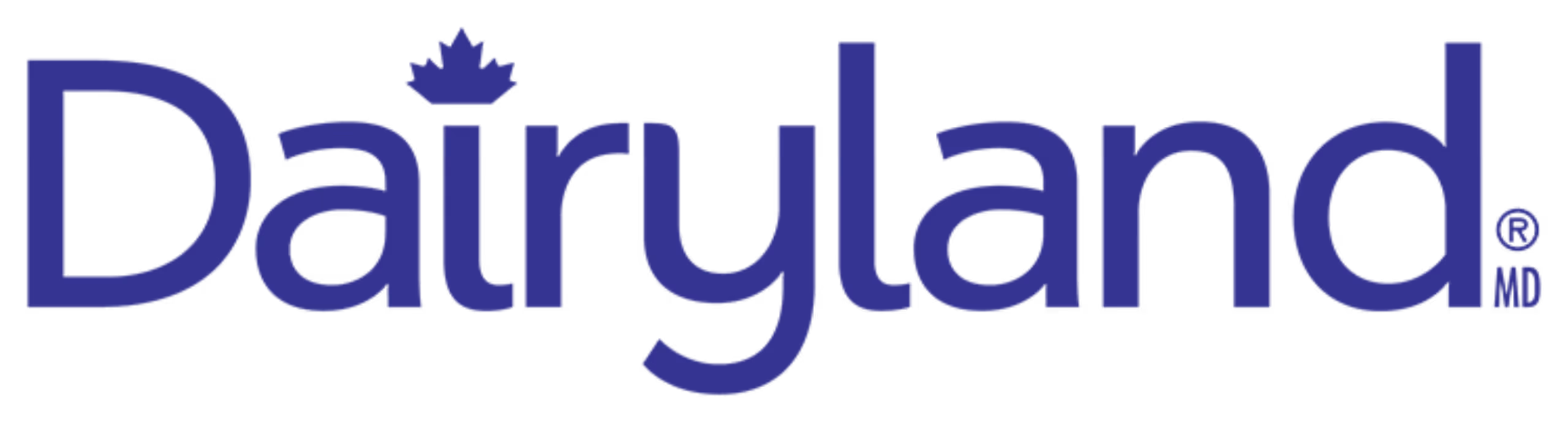 Dairyland logo in blue text with a maple leaf above the letter 'i'.