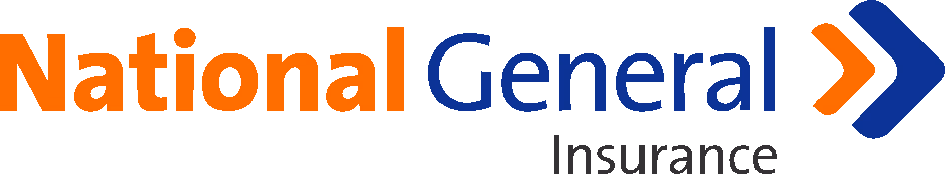 National General Insurance company logo with orange and blue text and arrow design.