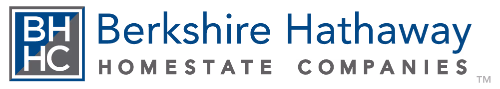 Berkshire Hathaway Homestate Companies logo featuring a blue and gray BHHC monogram box beside the company name in blue and gray text.