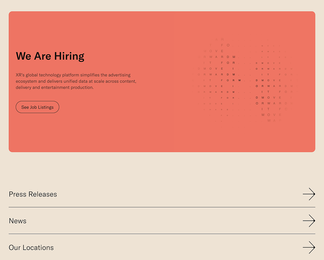XR Website screenshot