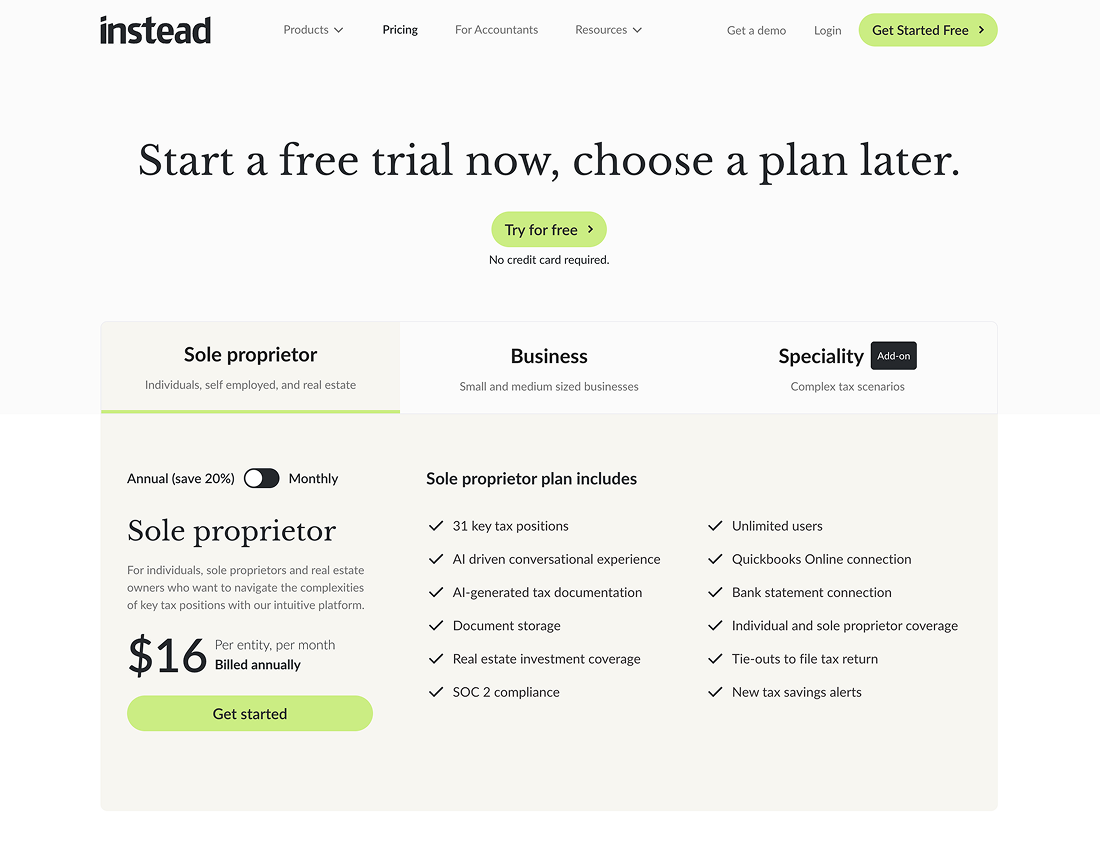 Instead website screenshot