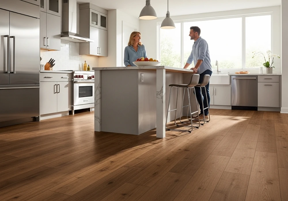 A coffee shop with vinyl flooring.