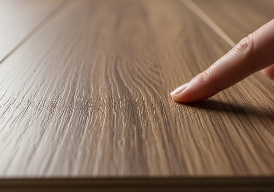 Up-close image of the texture of wood vinyl flooring.
