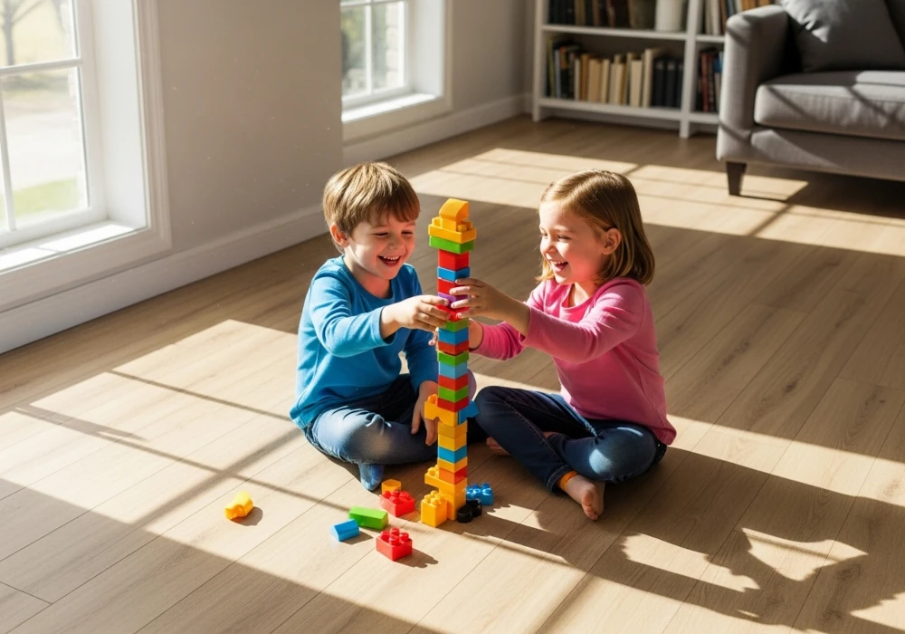 A coffee shop with vinyl flooring.